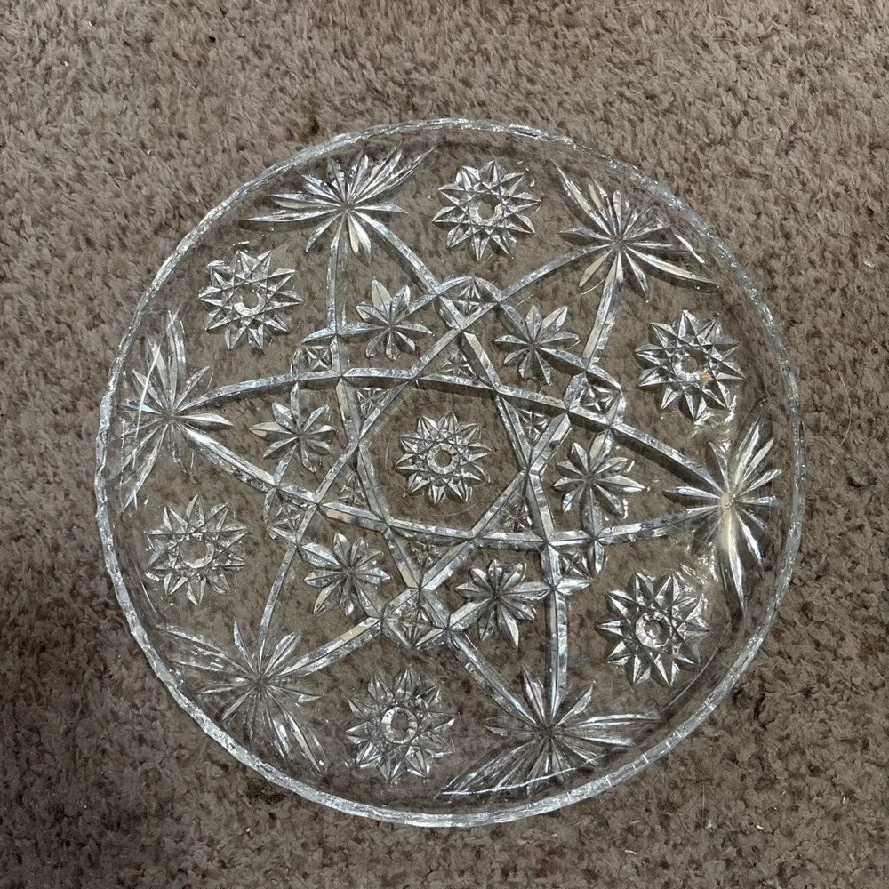 Vintage Anchor Hocking EAPC Glass Platter 11 Inch Round-Star of David